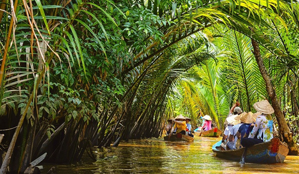 Sitting on boat and enjoying the peaceful moments in Con Quy